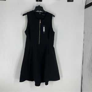 NWT DONNA KARAN New York flare dress, black, Gold zippers